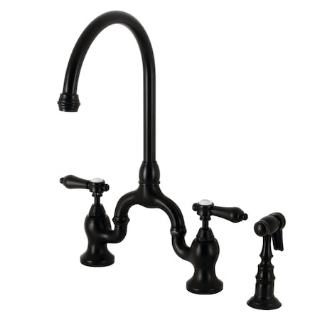 Kingston Brass Bridge Kitchen Faucet with Brass Sprayer, Matte Black KS7790BALBS